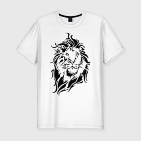 Мужская футболка премиум с принтом Лев в Екатеринбурге, 92% хлопок, 8% лайкра | приталенный силуэт, круглый вырез ворота, длина до линии бедра, короткий рукав | lion | голова | грива | зверь | лев | хищник | царь
