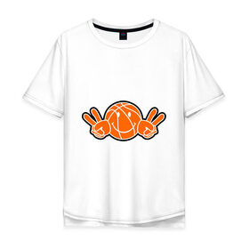 Мужская футболка хлопок Oversize с принтом Баскетбольный мяч в Екатеринбурге, 100% хлопок | свободный крой, круглый ворот, “спинка” длиннее передней части | Тематика изображения на принте: victory | баскетбол | жест | мяч | победа | руки
