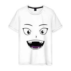 Мужская футболка хлопок с принтом Лицо вампира в стиле аниме в Екатеринбурге, 100% хлопок | прямой крой, круглый вырез горловины, длина до линии бедер, слегка спущенное плечо. | вампир | глаза | зубы | клыки | лицо | монстр | носферату | смайл