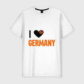 Мужская футболка премиум с принтом I love Germany в Екатеринбурге, 92% хлопок, 8% лайкра | приталенный силуэт, круглый вырез ворота, длина до линии бедра, короткий рукав | Тематика изображения на принте: deutsch | football | germany | heart | love | германия | люблю | мяч | сердце | футбол