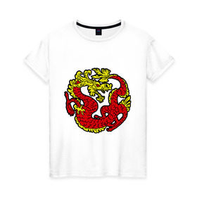 Женская футболка хлопок с принтом Красный дракон в Екатеринбурге, 100% хлопок | прямой крой, круглый вырез горловины, длина до линии бедер, слегка спущенное плечо | дракон | китайский | красный | мифология | огонь | пламя