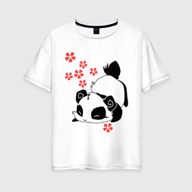 Женская футболка хлопок Oversize с принтом Панда в Екатеринбурге, 100% хлопок | свободный крой, круглый ворот, спущенный рукав, длина до линии бедер
 | панда