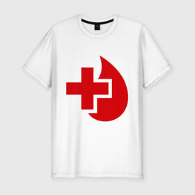 Мужская футболка премиум с принтом Донор в Екатеринбурге, 92% хлопок, 8% лайкра | приталенный силуэт, круглый вырез ворота, длина до линии бедра, короткий рукав | донор | красный крест | крест | кровь | медицина | сердце