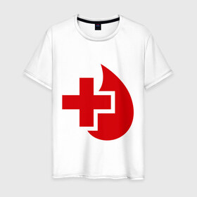 Мужская футболка хлопок с принтом Донор в Екатеринбурге, 100% хлопок | прямой крой, круглый вырез горловины, длина до линии бедер, слегка спущенное плечо. | донор | красный крест | крест | кровь | медицина | сердце