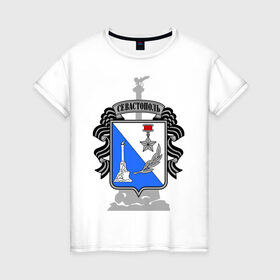 Женская футболка хлопок с принтом Герб Севастополя в Екатеринбурге, 100% хлопок | прямой крой, круглый вырез горловины, длина до линии бедер, слегка спущенное плечо | герб севастополя | туристические