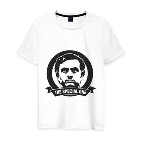 Мужская футболка хлопок с принтом Jose Mourinho (Жозе Моуринью) в Екатеринбурге, 100% хлопок | прямой крой, круглый вырез горловины, длина до линии бедер, слегка спущенное плечо. | jose mourinho | жозе моуринью | мяч | спорт | футбол