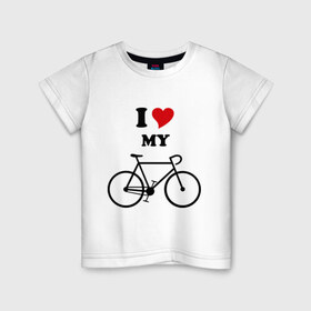 Детская футболка хлопок с принтом Я люблю велосипед в Екатеринбурге, 100% хлопок | круглый вырез горловины, полуприлегающий силуэт, длина до линии бедер | Тематика изображения на принте: велик | велосипед | девушка | сердечко | я