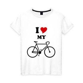 Женская футболка хлопок с принтом Я люблю велосипед в Екатеринбурге, 100% хлопок | прямой крой, круглый вырез горловины, длина до линии бедер, слегка спущенное плечо | велик | велосипед | девушка | сердечко | я