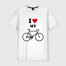 Мужская футболка премиум с принтом Я люблю велосипед в Екатеринбурге, 92% хлопок, 8% лайкра | приталенный силуэт, круглый вырез ворота, длина до линии бедра, короткий рукав | велик | велосипед | девушка | сердечко | я