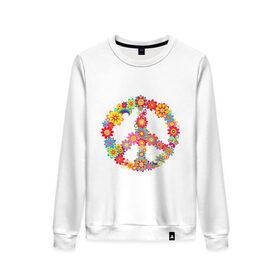 Женский свитшот хлопок с принтом Знак PEACE из цветов в Екатеринбурге, 100% хлопок | прямой крой, круглый вырез, на манжетах и по низу широкая трикотажная резинка  | 