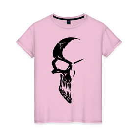 Женская футболка хлопок с принтом Половина черепа в Екатеринбурге, 100% хлопок | прямой крой, круглый вырез горловины, длина до линии бедер, слегка спущенное плечо | скелет