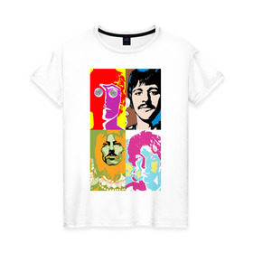 Женская футболка хлопок с принтом The Beatles в Екатеринбурге, 100% хлопок | прямой крой, круглый вырез горловины, длина до линии бедер, слегка спущенное плечо | 