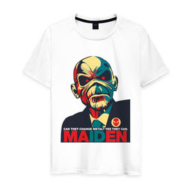 Мужская футболка хлопок с принтом Iron Maiden в Екатеринбурге, 100% хлопок | прямой крой, круглый вырез горловины, длина до линии бедер, слегка спущенное плечо. | iron maiden