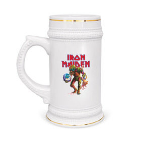 Кружка пивная с принтом Iron Maiden в Екатеринбурге,  керамика (Материал выдерживает высокую температуру, стоит избегать резкого перепада температур) |  объем 630 мл | Тематика изображения на принте: iron maiden