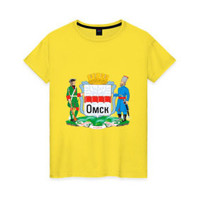 Женская футболка хлопок с принтом Омск в Екатеринбурге, 100% хлопок | прямой крой, круглый вырез горловины, длина до линии бедер, слегка спущенное плечо | герб | гордость | город | омск