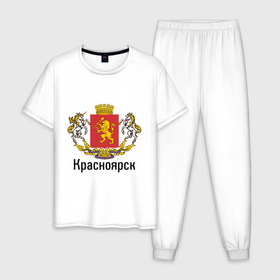 Мужская пижама хлопок с принтом Красноярск в Екатеринбурге, 100% хлопок | брюки и футболка прямого кроя, без карманов, на брюках мягкая резинка на поясе и по низу штанин
 | герб | гордость | город | красноярск