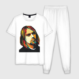 Мужская пижама хлопок с принтом Nirvana в Екатеринбурге, 100% хлопок | брюки и футболка прямого кроя, без карманов, на брюках мягкая резинка на поясе и по низу штанин
 | cobain | kurt | nirvana | кобейн | курт | нирвана