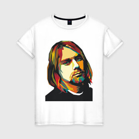 Женская футболка хлопок с принтом Nirvana в Екатеринбурге, 100% хлопок | прямой крой, круглый вырез горловины, длина до линии бедер, слегка спущенное плечо | cobain | kurt | nirvana | кобейн | курт | нирвана