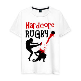 Мужская футболка хлопок с принтом Hardcore Rugby в Екатеринбурге, 100% хлопок | прямой крой, круглый вырез горловины, длина до линии бедер, слегка спущенное плечо. | регби