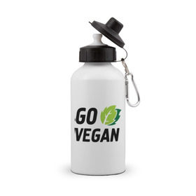 Бутылка спортивная с принтом Go vegan в Екатеринбурге, металл | емкость — 500 мл, в комплекте две пластиковые крышки и карабин для крепления | go | vegan | будь | веган | вегетарианец | здоровье