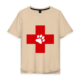 Мужская футболка хлопок Oversize с принтом Ветеринар в Екатеринбурге, 100% хлопок | свободный крой, круглый ворот, “спинка” длиннее передней части | ветеринар | врач | доктор | красный | крест