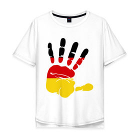 Мужская футболка хлопок Oversize с принтом Рука Германии в Екатеринбурге, 100% хлопок | свободный крой, круглый ворот, “спинка” длиннее передней части | Тематика изображения на принте: германия | желтый | красный | ладонь | отпечаток | рука | след | флаг | черный