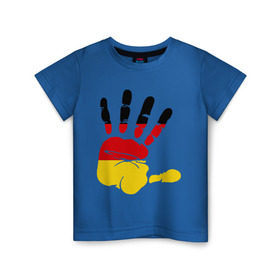 Детская футболка хлопок с принтом Рука Германии в Екатеринбурге, 100% хлопок | круглый вырез горловины, полуприлегающий силуэт, длина до линии бедер | германия | желтый | красный | ладонь | отпечаток | рука | след | флаг | черный