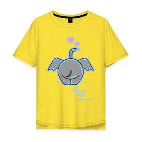 Мужская футболка хлопок Oversize с принтом Слон с сердечками в Екатеринбурге, 100% хлопок | свободный крой, круглый ворот, “спинка” длиннее передней части | слон