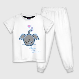 Детская пижама хлопок с принтом Слон с сердечками в Екатеринбурге, 100% хлопок |  брюки и футболка прямого кроя, без карманов, на брюках мягкая резинка на поясе и по низу штанин
 | слон