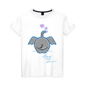 Женская футболка хлопок с принтом Слон с сердечками в Екатеринбурге, 100% хлопок | прямой крой, круглый вырез горловины, длина до линии бедер, слегка спущенное плечо | слон