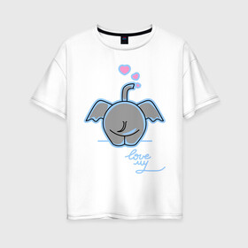 Женская футболка хлопок Oversize с принтом Слон с сердечками в Екатеринбурге, 100% хлопок | свободный крой, круглый ворот, спущенный рукав, длина до линии бедер
 | слон