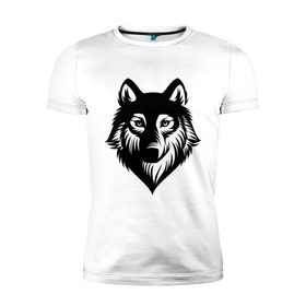 Мужская футболка премиум с принтом Призрачный волк в Екатеринбурге, 92% хлопок, 8% лайкра | приталенный силуэт, круглый вырез ворота, длина до линии бедра, короткий рукав | волк | голова волка | животное | призрак