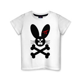 Детская футболка хлопок с принтом Зловещий заяц в Екатеринбурге, 100% хлопок | круглый вырез горловины, полуприлегающий силуэт, длина до линии бедер | животное | зловещий заяц | зубы | кости | кролик