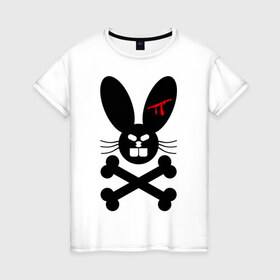 Женская футболка хлопок с принтом Зловещий заяц в Екатеринбурге, 100% хлопок | прямой крой, круглый вырез горловины, длина до линии бедер, слегка спущенное плечо | животное | зловещий заяц | зубы | кости | кролик