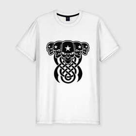 Мужская футболка премиум с принтом Три черепушки с кельтскими узорами в Екатеринбурге, 92% хлопок, 8% лайкра | приталенный силуэт, круглый вырез ворота, длина до линии бедра, короткий рукав | 