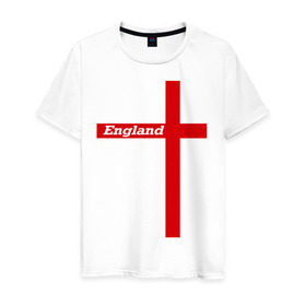 Мужская футболка хлопок с принтом Сборная Англии в Екатеринбурге, 100% хлопок | прямой крой, круглый вырез горловины, длина до линии бедер, слегка спущенное плечо. | england | англия | сборная | флаг | футбол