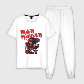 Мужская пижама хлопок с принтом Iron Maiden в Екатеринбурге, 100% хлопок | брюки и футболка прямого кроя, без карманов, на брюках мягкая резинка на поясе и по низу штанин
 | гитара | скелет