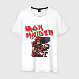 Мужская футболка хлопок с принтом Iron Maiden в Екатеринбурге, 100% хлопок | прямой крой, круглый вырез горловины, длина до линии бедер, слегка спущенное плечо. | гитара | скелет