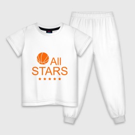 Детская пижама хлопок с принтом All stars (баскетбол) в Екатеринбурге, 100% хлопок |  брюки и футболка прямого кроя, без карманов, на брюках мягкая резинка на поясе и по низу штанин
 | Тематика изображения на принте: basketball | все | звезды | мяч