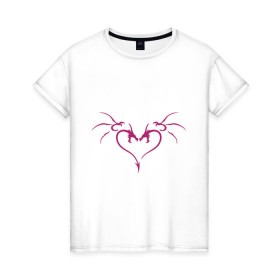 Женская футболка хлопок с принтом Сердце (два дракона) в Екатеринбурге, 100% хлопок | прямой крой, круглый вырез горловины, длина до линии бедер, слегка спущенное плечо | 