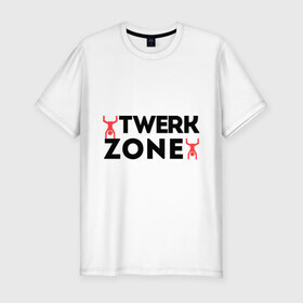 Мужская футболка премиум с принтом Twerk zone в Екатеринбурге, 92% хлопок, 8% лайкра | приталенный силуэт, круглый вырез ворота, длина до линии бедра, короткий рукав | Тематика изображения на принте: twerc | twerk | twerk dance | twerk it | twerk team | twerk zone | тверк | тверк денс