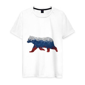 Мужская футболка хлопок с принтом Русский медведь в Екатеринбурге, 100% хлопок | прямой крой, круглый вырез горловины, длина до линии бедер, слегка спущенное плечо. | 