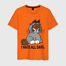 Мужская футболка хлопок с принтом Я ненавижу все дни в Екатеринбурге, 100% хлопок | прямой крой, круглый вырез горловины, длина до линии бедер, слегка спущенное плечо. | все | дни | кот | ненавижу | угрюмый
