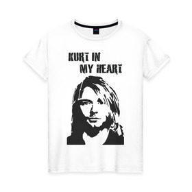 Женская футболка хлопок с принтом Nirvana в Екатеринбурге, 100% хлопок | прямой крой, круглый вырез горловины, длина до линии бедер, слегка спущенное плечо | cobain | kurt | кобейн | курт | нирвана