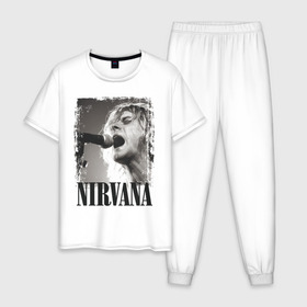 Мужская пижама хлопок с принтом Nirvana в Екатеринбурге, 100% хлопок | брюки и футболка прямого кроя, без карманов, на брюках мягкая резинка на поясе и по низу штанин
 | cobain | kurt | кобейн | курт | нирвана