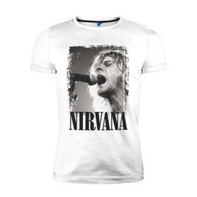 Мужская футболка премиум с принтом Nirvana в Екатеринбурге, 92% хлопок, 8% лайкра | приталенный силуэт, круглый вырез ворота, длина до линии бедра, короткий рукав | cobain | kurt | кобейн | курт | нирвана