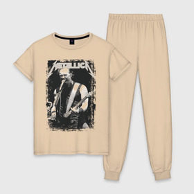 Женская пижама хлопок с принтом Metallica в Екатеринбурге, 100% хлопок | брюки и футболка прямого кроя, без карманов, на брюках мягкая резинка на поясе и по низу штанин | metallica | металлика