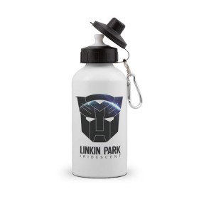 Бутылка спортивная с принтом Linkin Park в Екатеринбурге, металл | емкость — 500 мл, в комплекте две пластиковые крышки и карабин для крепления | Тематика изображения на принте: iridescent | linkin | park | transformers | автоботы | трансформеры