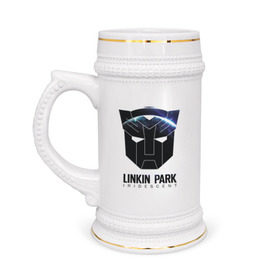 Кружка пивная с принтом Linkin Park в Екатеринбурге,  керамика (Материал выдерживает высокую температуру, стоит избегать резкого перепада температур) |  объем 630 мл | Тематика изображения на принте: iridescent | linkin | park | transformers | автоботы | трансформеры