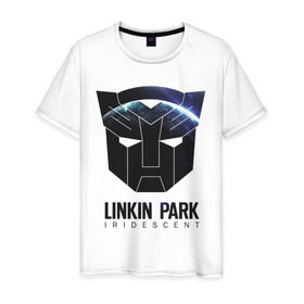 Мужская футболка хлопок с принтом Linkin Park в Екатеринбурге, 100% хлопок | прямой крой, круглый вырез горловины, длина до линии бедер, слегка спущенное плечо. | iridescent | linkin | park | transformers | автоботы | трансформеры